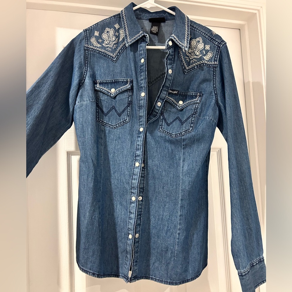 Embroidered Wrangler Denim Button-Up Shirt